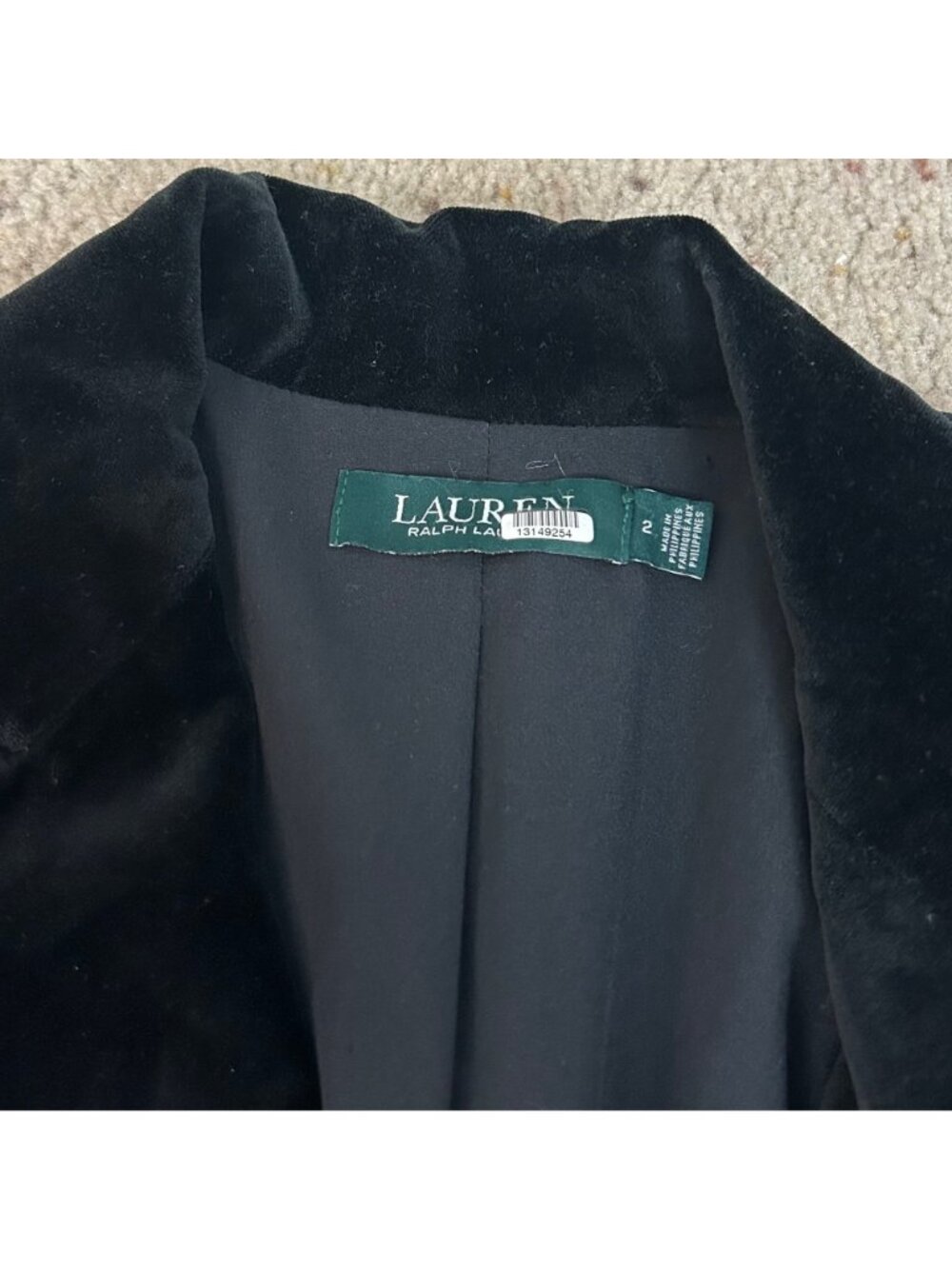 Lauren Ralph Lauren Black Double Breasted Blazer Jacket with Velvet Collar Sz 2 - Picture 5 of 5
